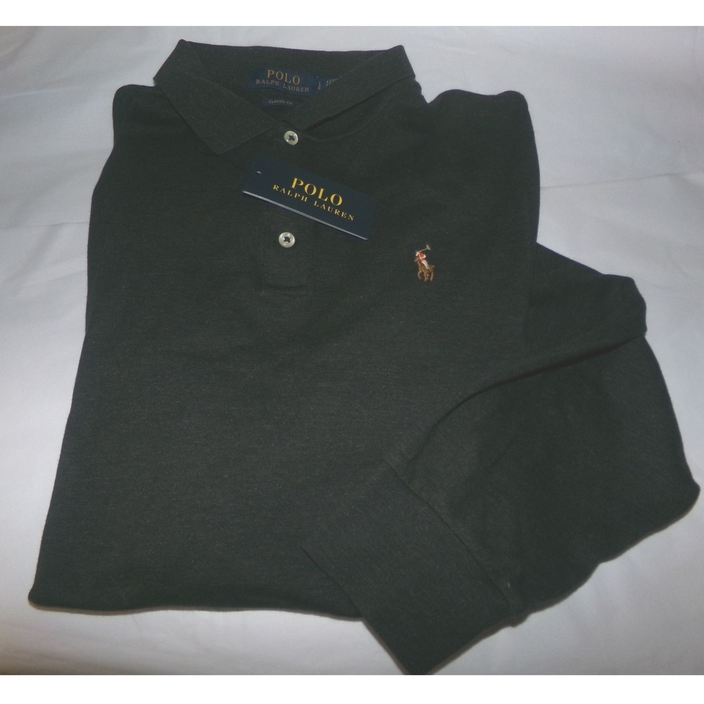 Polo Ralph Lauren Mens SZ LRG L/S  Polo Shirt Classic Fit Charcoal‎ Grey NWT